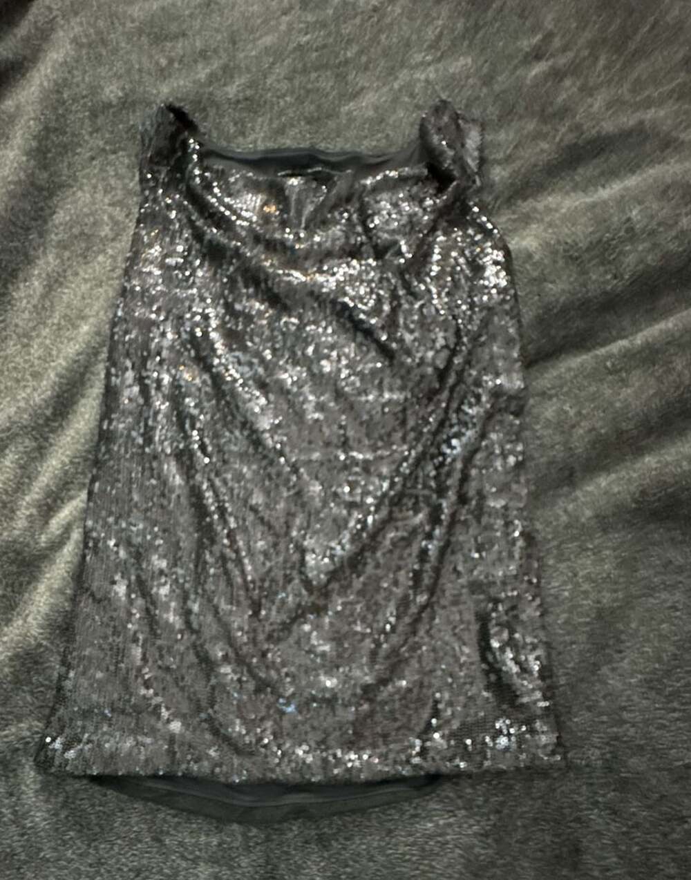 White House Black Market Sequin Top Size M Gray Sleeveless Sparkle